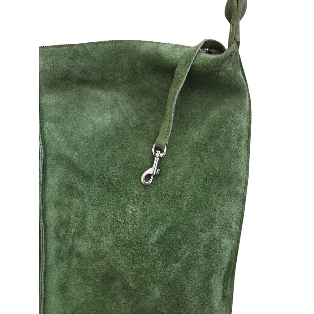Allison Burns Los Angeles Green Suede Leather Messenger Crossbody Tote Bag - Picture 3 of 6
